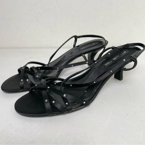 Vintage 90s Y2K strappy rhinestone satin slingback kitten heels 8 - Picture 4 of 11